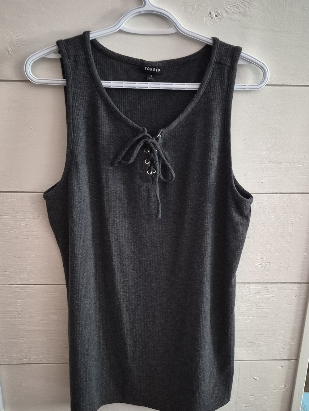 Torrid Charcoal Ribbed Lace-Up Tank